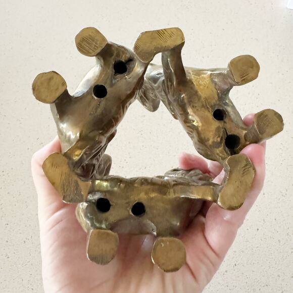 Three Brass Elephants 4” Tall Trucks Up Marching In Circle - Picture 4 of 4